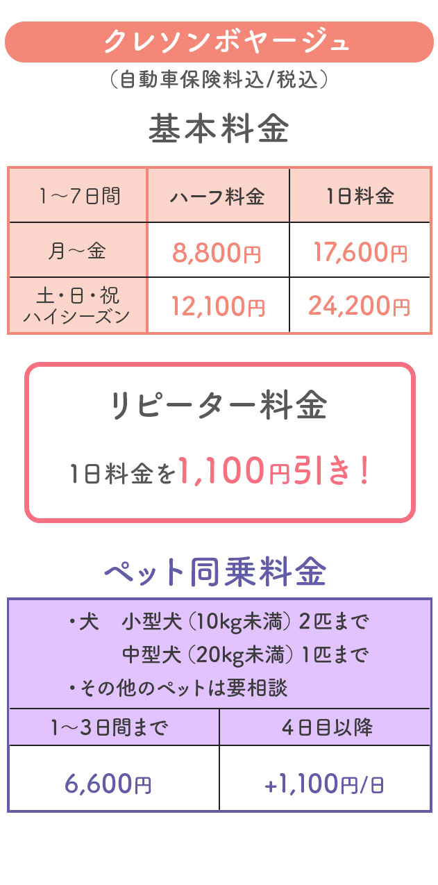 ボヤージュ料金表